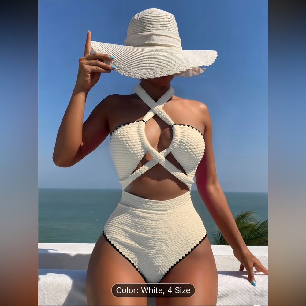 Chic Sexy White & Black One Piece Swimsuit